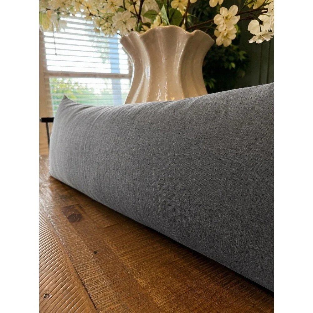 Quince European Linen Lumbar Pillow Nightfall PLUS Feather Insert Blue Gray New